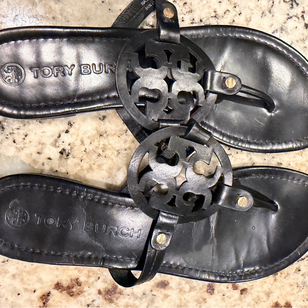 Tory Burch Black Miller Logo Thong Sandals